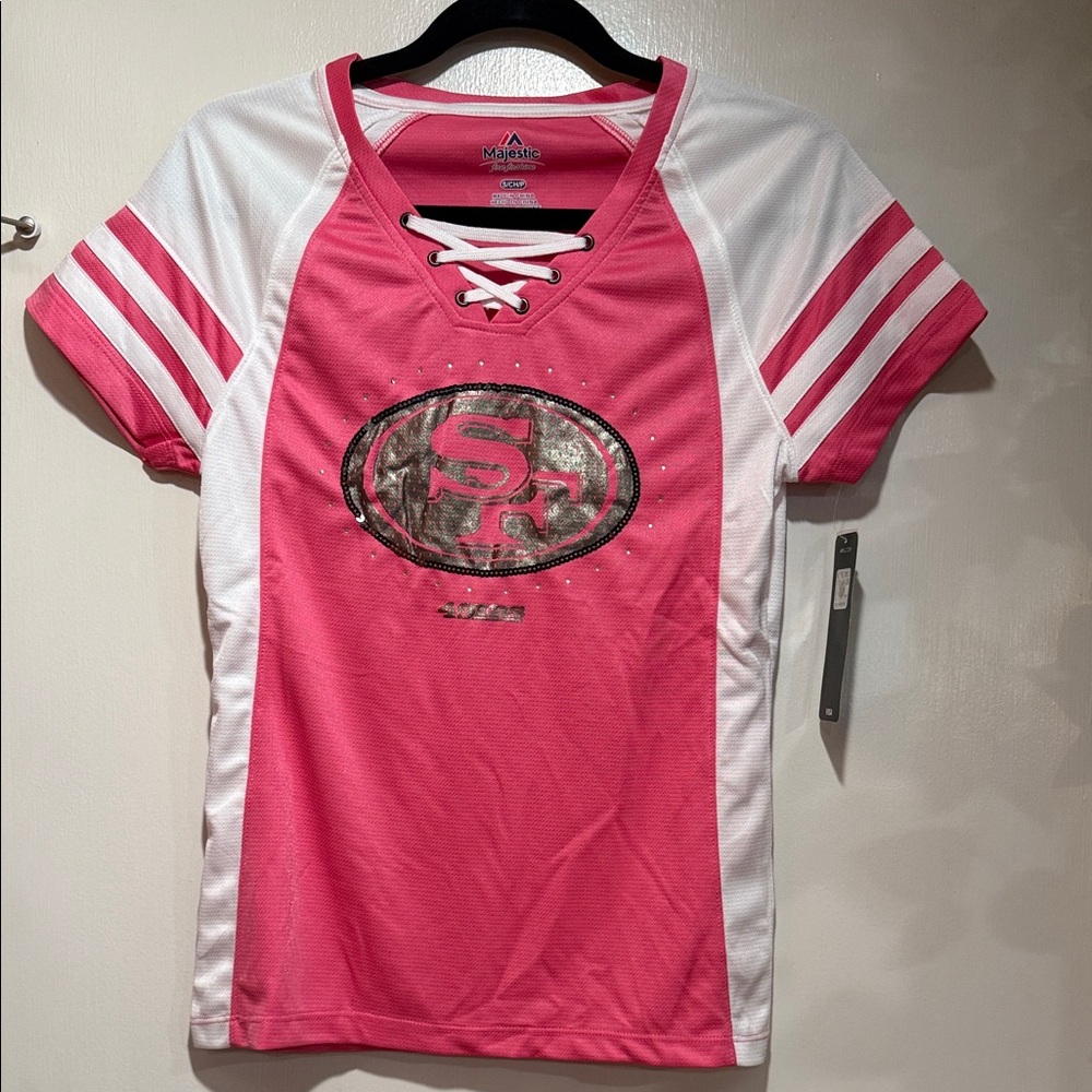 49ERS Women's Lace-Up Jersey - Pink and White